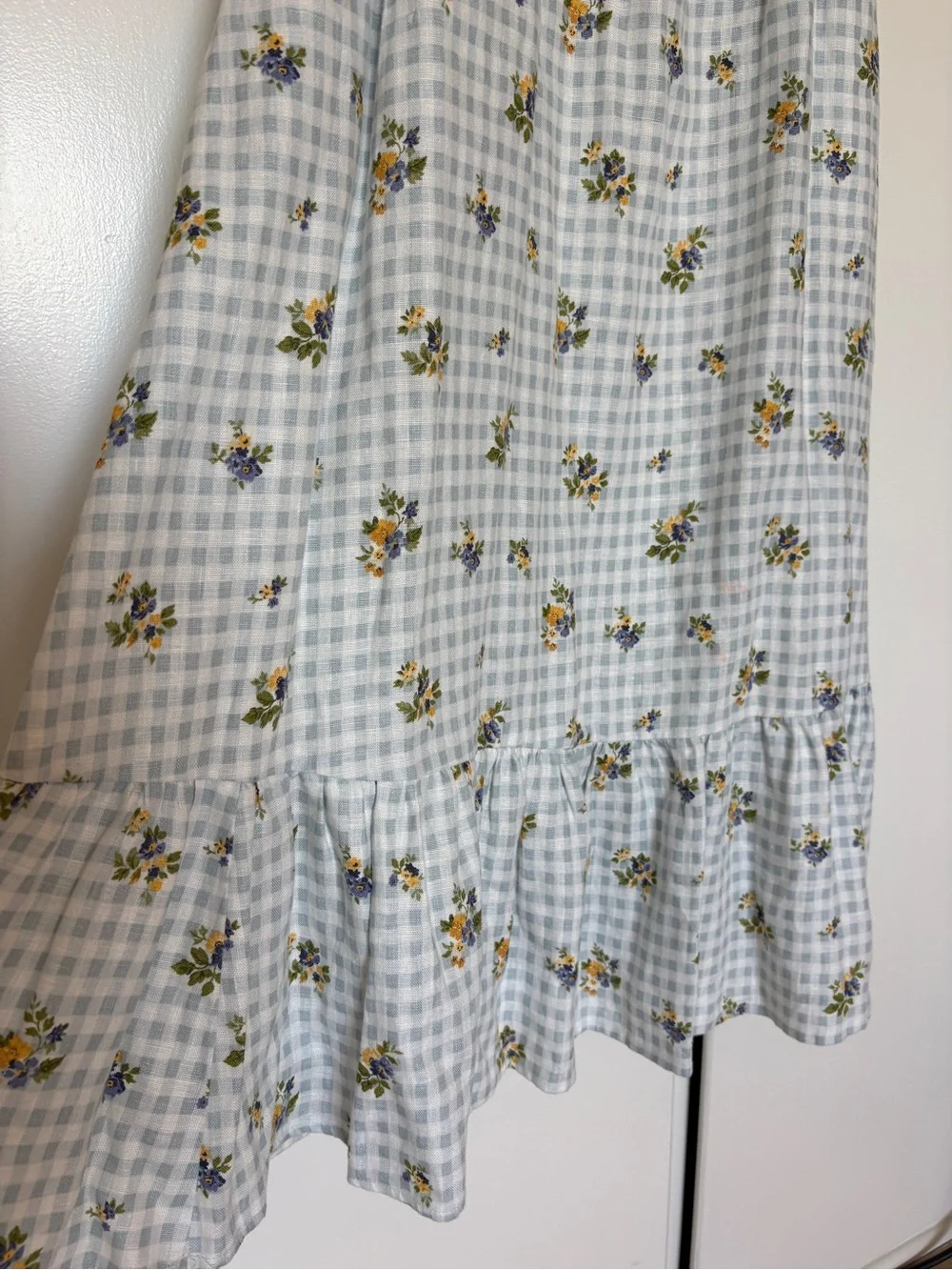 Reformation Blue Gingham Floral Midi Dress - Picture 6 of 9